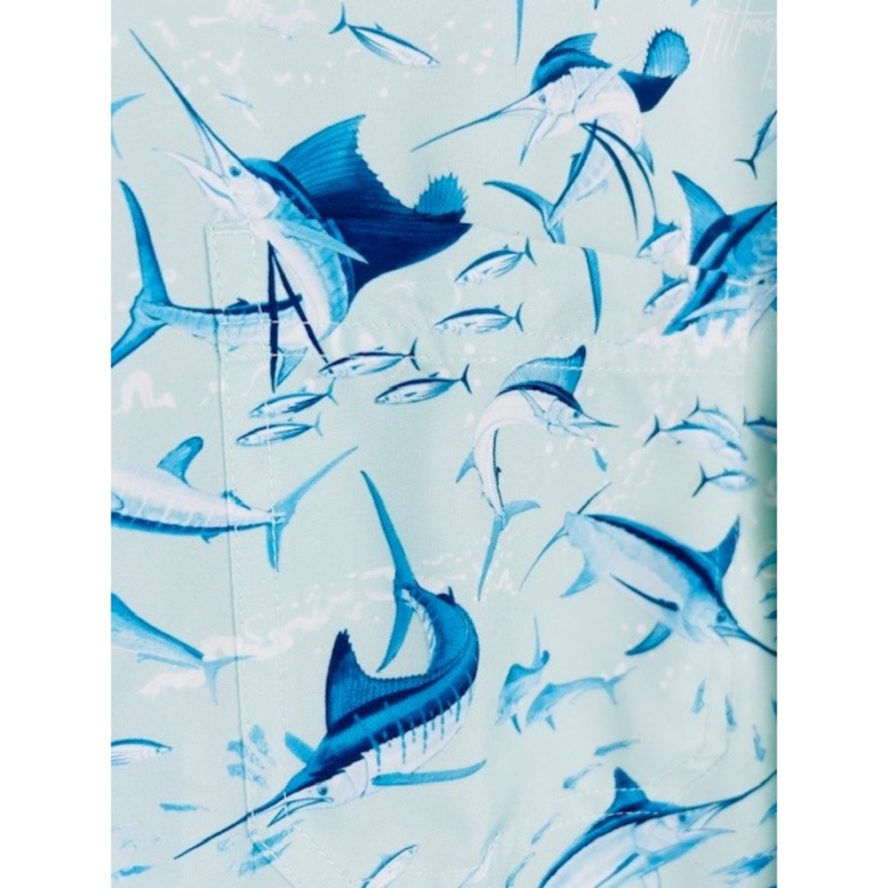 Guy Harvey Mens Blue Marlin Fish Print Fishing Shirt GHV56052 Aqua L - Picture 6 of 6